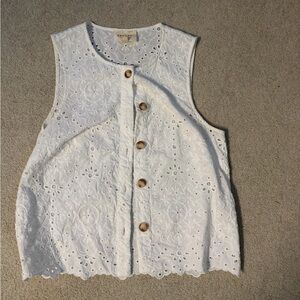 Sezane White Eyelet Button-Down Blouse